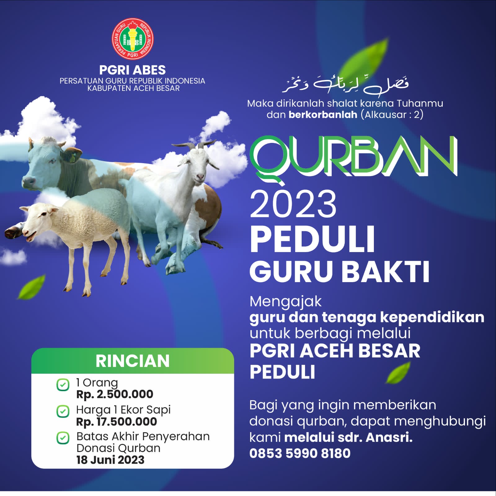 PGRI Aceh Besar Ajak Guru dan Tenaga Kependidikan untuk Berqurban