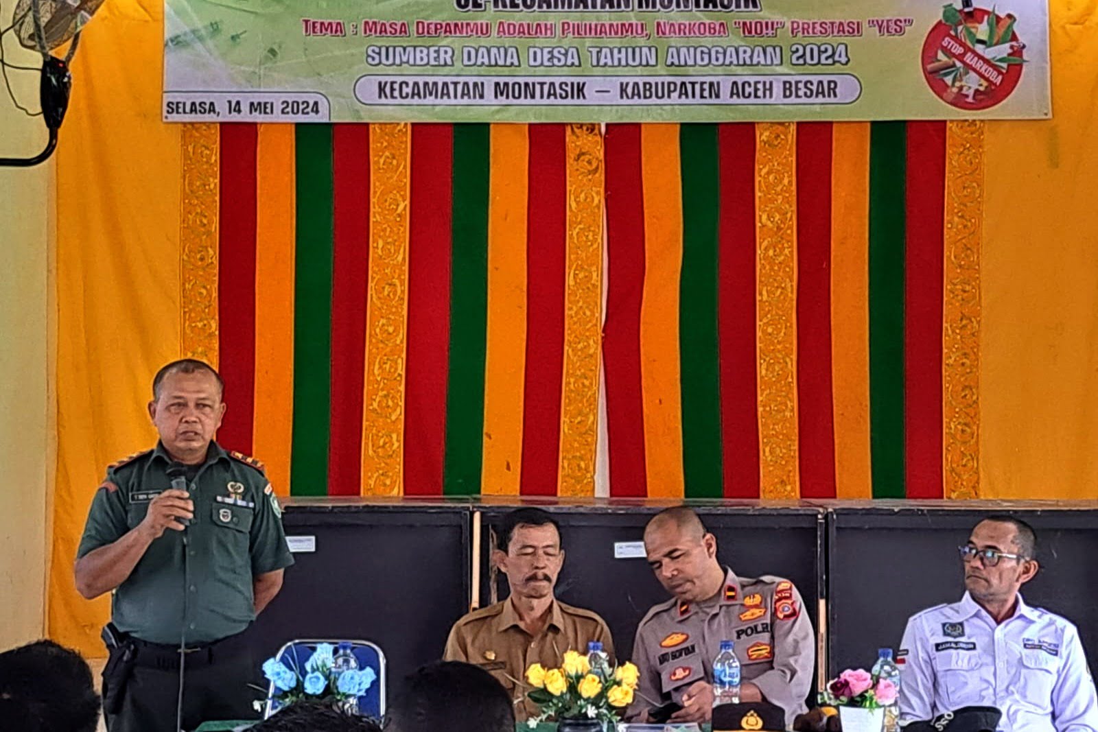 Danramil 12/Montasik Hadiri Sosialisasi Bahaya Narkoba bagi Generasi Muda di Aceh Besar