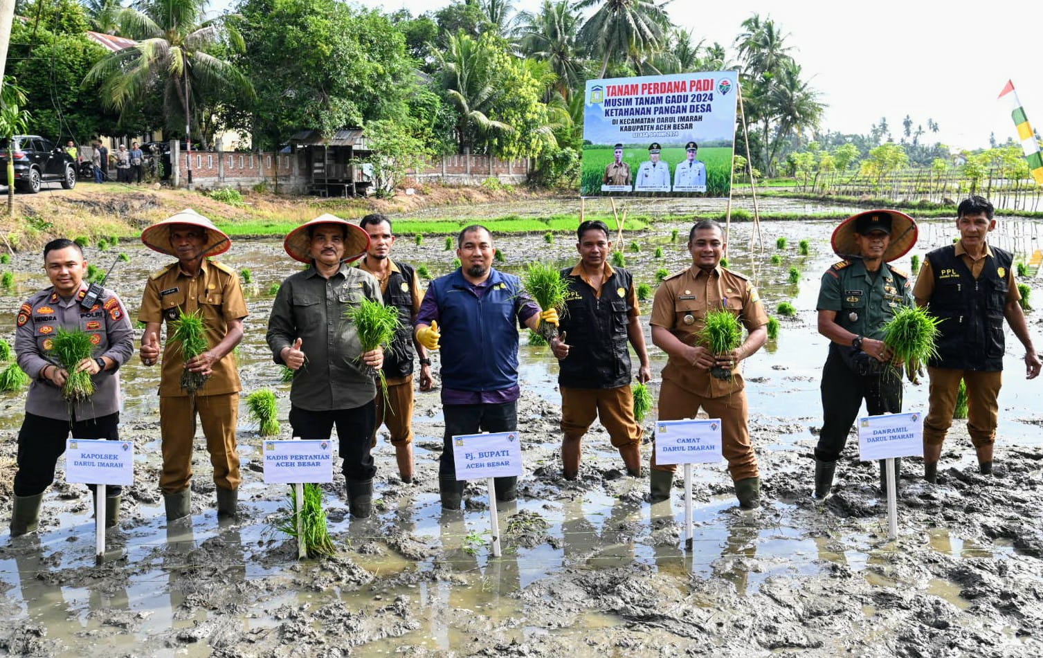 Pj Bupati Aceh Besar Tanam Perdana Padi MT Gadu 2024 di Lamkawe